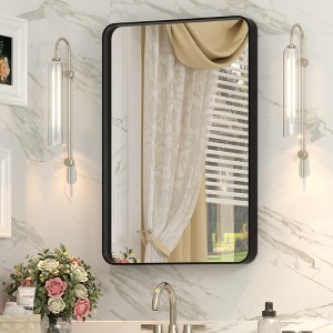 Apmir Rectangular Aluminum Alloy Framed and Tempered Glass Wall Bathroom Vanity Mirror in Matte Black/ Gold/ Silver/ Brown - 1 of 4