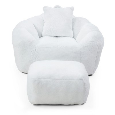 GlasFlength Bean Bag Seats Comfortable Soft Oversized Shell Shaped Lounge Chair with Footstool for Living Room Bedroom, White, 45.4"*36"*25.6"
