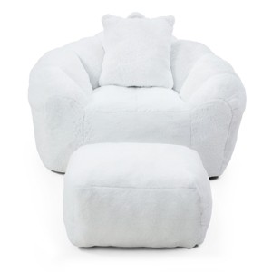 GlasFlength Bean Bag Seats Comfortable Soft Oversized Shell Shaped Lounge Chair with Footstool for Living Room Bedroom, White, 45.4"*36"*25.6" - 1 of 4