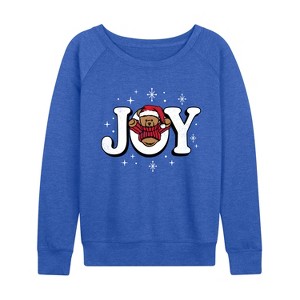 Women's - Instant Message - Joy Teddy Bear Lightweight French Terry Wide Neck Long Sleeve Graphic Shirt - 1 of 4