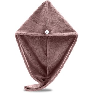 Super Absorbent Microfiber Hair Towel Wrap with Button Closure – Twist Turban for Quick Drying and Frizz-Free Hair - 1 of 4