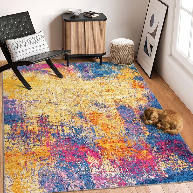 Washable Rug Modern Rug Contemporary Abstract Colorful Rug Ultra-Thin Indoor Carpet, 1 of 9