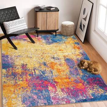 Washable Rug Modern Rug Contemporary Abstract Colorful Rug Ultra-Thin Indoor Carpet