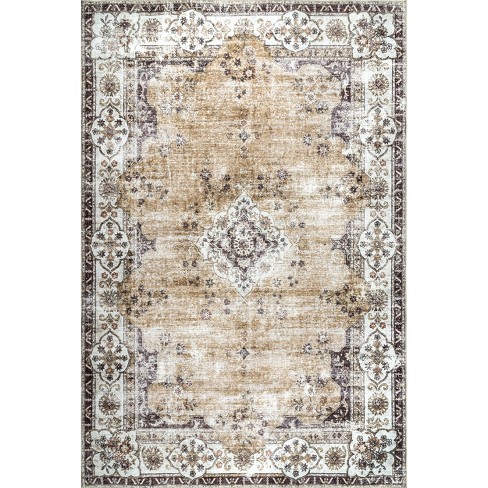 Paisley Machine Washable Faded Floral Border Medallion Area Rug