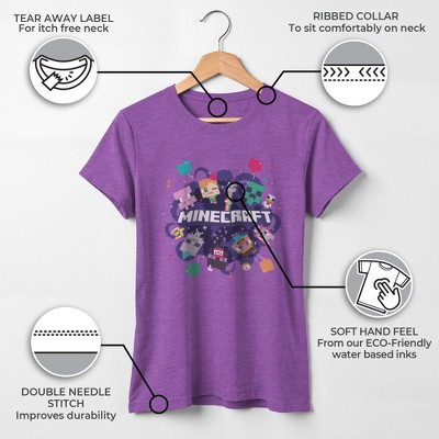 Minecraft Girl's Minecraft Alex Steve Portal Party T-Shirt - Purple Berry - Small — фото 3