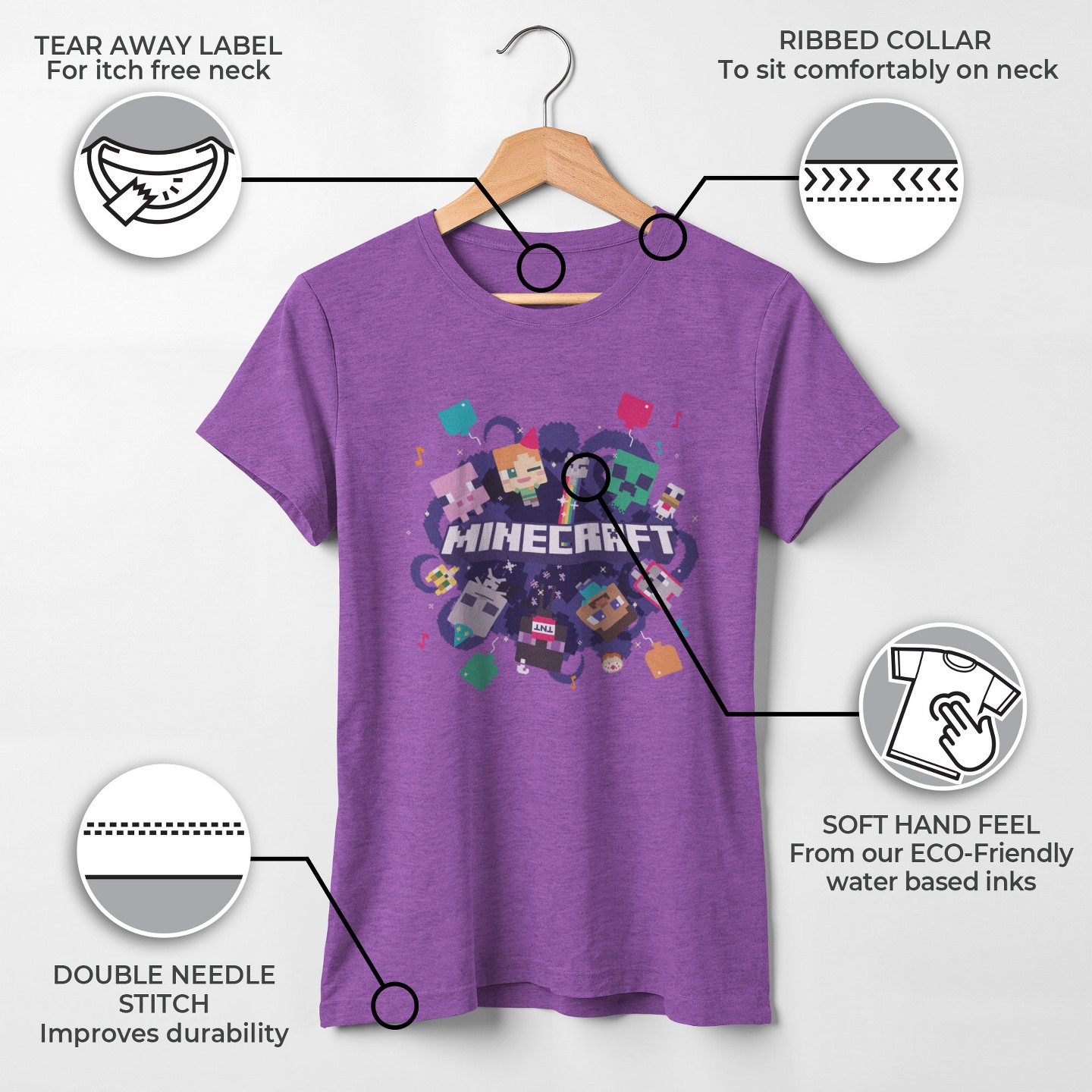 Детская футболка Minecraft Girl's Alex Steve Portal Party T-Shirt - Purple Berry - Small, цвет: Фиолетовый — фото 3