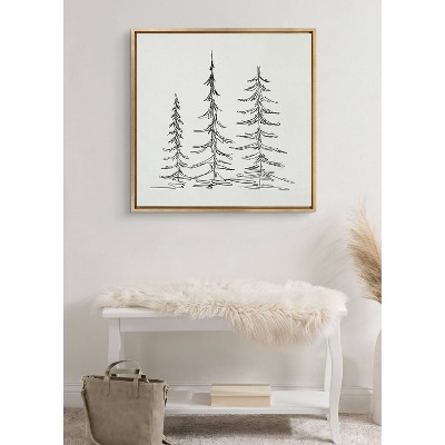 30" x 30" Gold Framed Minimalist Evergreen Trees Canvas Print