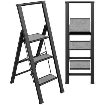 Step Ladder Modern  - Beautiful Gray Wood - Silver & Black Aluminum  - By SORFEY