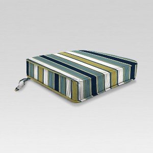 Outdoor Boxed Edge Seat Cushion - Green/Blue Stripe - Jordan Manufacturing