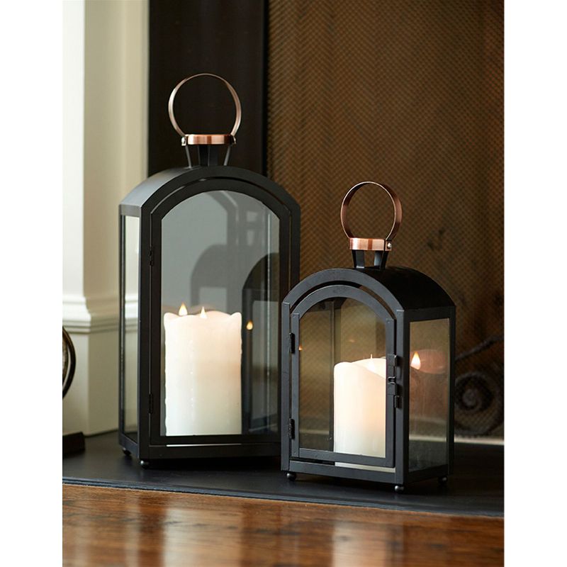 Melrose Set of 2 Black Metal Dome Lanterns with Copper Handle 20", 3 of 6