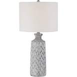 360 Lighting Modern Coastal Table Lamp 26 1/4" High Gray White Wash Geometric Ceramic Drum Fabric Shade for Bedroom Living Room House Home Bedside