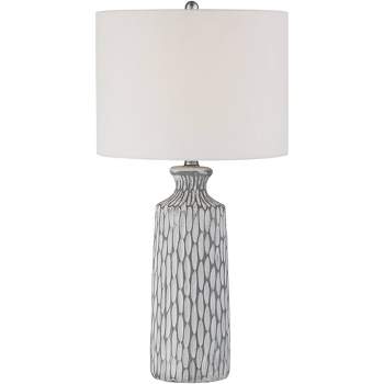 360 Lighting Patrick Modern Coastal Table Lamp 26 1/4" High Gray White Wash Geometric Ceramic Drum Fabric Shade for Bedroom Living Room Bedside Office