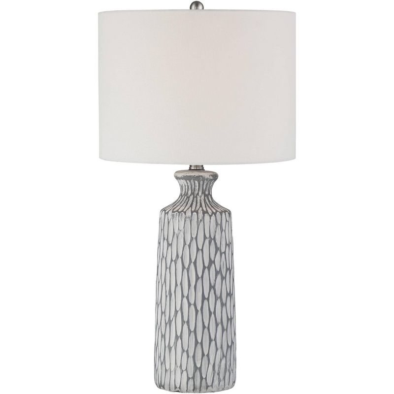 360 Lighting Patrick Modern Coastal Table Lamp 26 1/4" High Gray White Wash Geometric Ceramic Drum Fabric Shade for Bedroom Living Room Bedside Office, 1 of 9