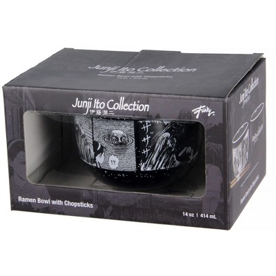 Junji Ito Black and White Ceramic Ramen Bowl with Bamboo Chopsticks