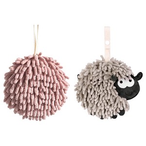REGALWOVEN 2 Pcs Cute Comfortable Soft Absorbent Chenille Ball Fuzzy Hand Towel - 1 of 4