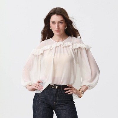 Women's Chiffon Ruffle Long Sleeve Blouse - A New Day™