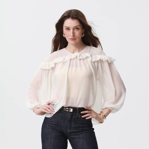 Women's Chiffon Ruffle Long Sleeve Blouse - A New Day™ - 1 of 3