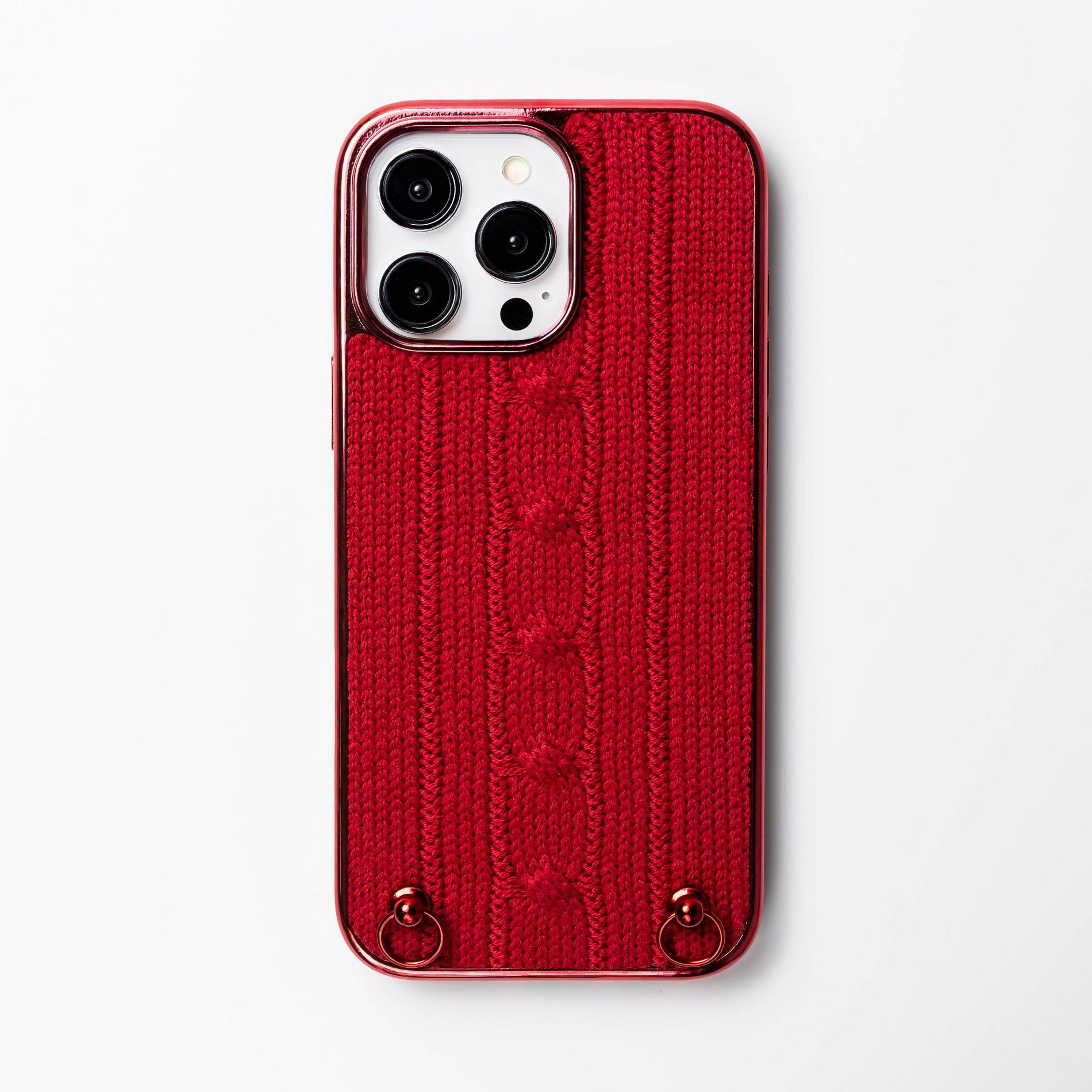 Hello Lux iPhone 16 Pro Max Phone Case - Red Metallic Knit Sweater