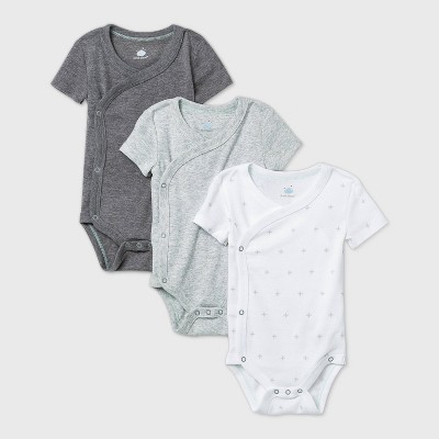 Baby 3pk Short Sleeve Basic Side Snap Bodysuit - Cloud Island™ Gray Newborn