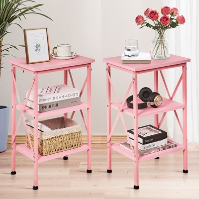 VECELO Modern X-Design Nightstand, End/Side Table with 3 Storage Shelves for Bedroom or Living Room