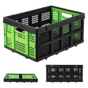 Collapsible Milk Crates 55 L, Folding Stackable Plastic Storage Bins with Handles for Organizing, Heavy-Duty Storage Baskets - 1 of 4