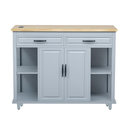 OUTSUPPLY Kitchen Island with Extendable Table, 2 Drawers 2 Cabinets Internal Storage, Mobile Cart with Locking Wheels for Small Spaces