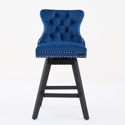 OUTSUPPLY Set of 2 Velvet Swivel Bar Stools, Tufted Counter Height Stools with Wooden Legs & Chrome Accents