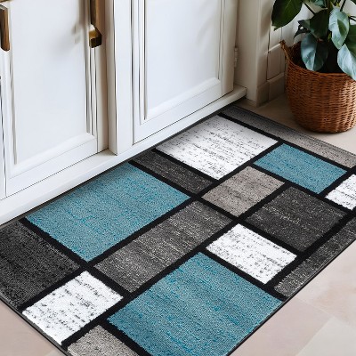 Blue Geometric Modern Synthetic Area Rug 2'7" x 4'