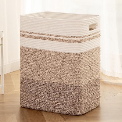 Laundry Hamper, Rectangle Cotton Laundry Basket with Handles, Large Blanket Basket