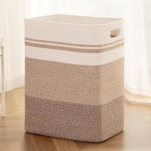 Laundry Hamper, Rectangle Cotton Laundry Basket with Handles, Large Blanket Basket - 1 of 4