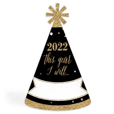 Big Dot of Happiness New Year's Eve - Gold - 2022 Cone New Years Eve Resolution Party Hats for Kids and Adults - Set of 8 (Standard Size)
