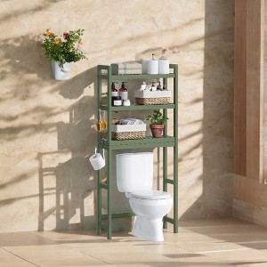 Maximize Bathroom Space: Versatile 3-Tier Over-The-Toilet Organizer with Adjustable Shelves and Bamboo Finish - 1 of 4