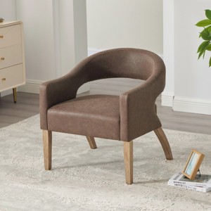 Modern Upholstered Coffee PU Accent Chair with Rubberwood Legs Barrel Armchair with Open Back Dining Chair for Living Room,Bedroom-The Pop Home - 1 of 4