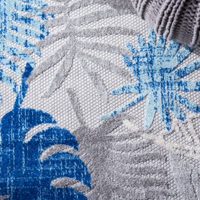 Grey and Blue Floral Synthetic 9' x 12' Area Rug