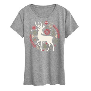 Women's - Instant Message - Scandinavian Christmas Deer Short Sleeve Graphic T-Shirt - 1 of 4