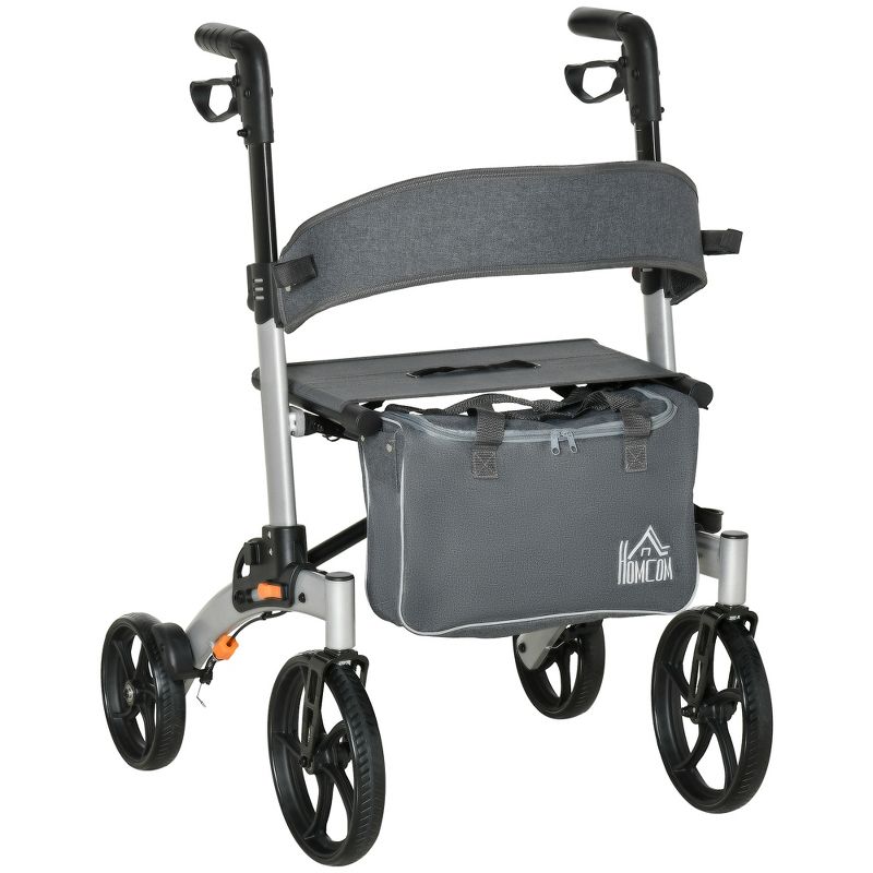 HOMCOM Aluminum Rollator Walker for Seniors and Adults with 10'' Wheels, Seat, Backrest, Folding Upright Walker w/ Adjustable Handle Height, 1 of 7