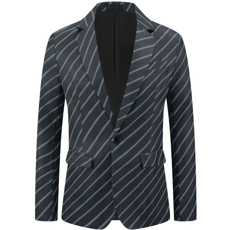 INSPIRE CHIC Men's Single Breasted Notch Lapel Business Stripes Pattern Blazer Black Small