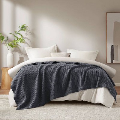 Sapphtopaz Waffle Weave Cotton Blanket, Ultra Soft Breathable Throw Blanket, 90"W x 90"L Cooling Blankets for Bed, Full/Queen Blanket