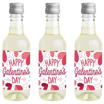 Big Dot of Happiness Happy Galentine's Day - Mini Wine & Champagne Bottle Label Stickers - Valentine's Day Party Favor Gift for Women & Men Set of 16