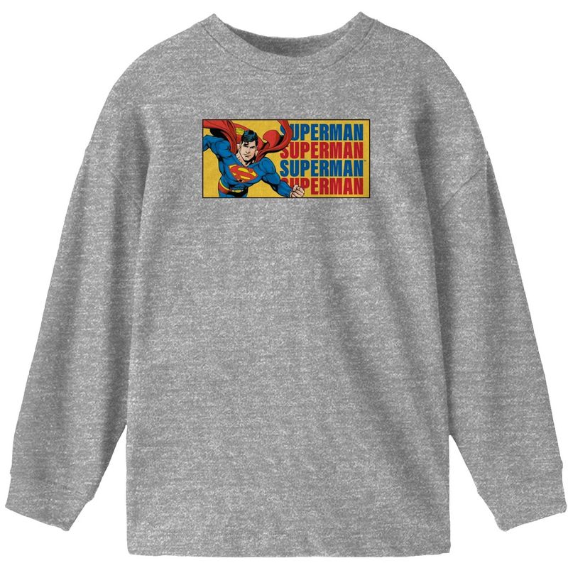 Superman Text Repeated Boy's Heather Grey Long Sleeve Shirt, 1 of 2