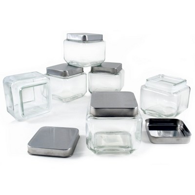 Grant Howard Glass Small Square 27 Ounce Canister with Brushed Stainless Lid