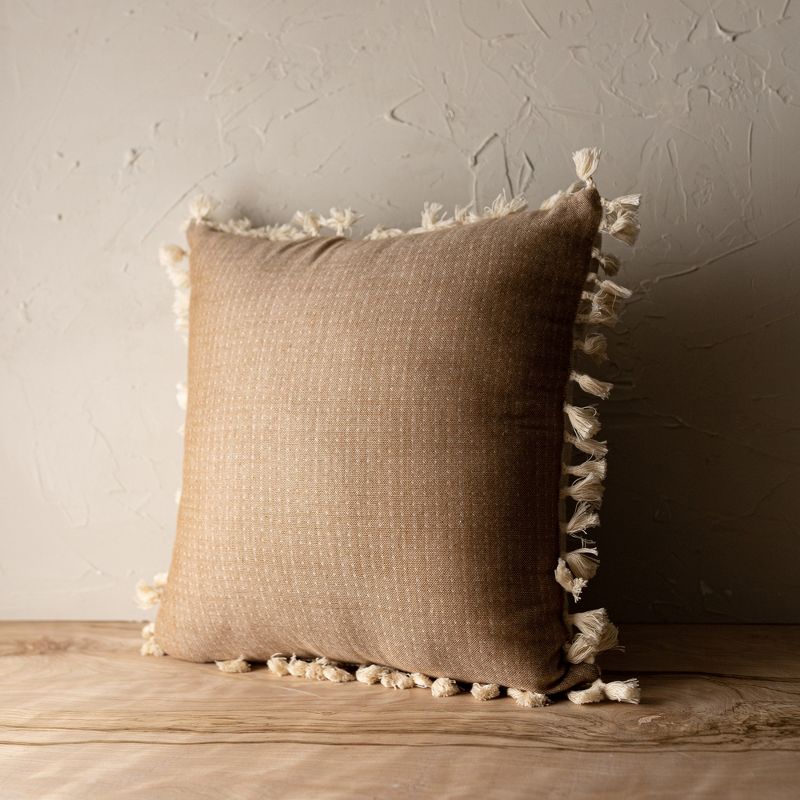 Hand Woven Reversible Throw Pillow Brown Cotton With Polyester Fill by Foreside Home & Garden, 3 of 7