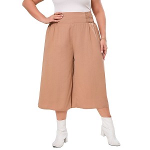 Clearlove Womens Plus Size Wide Leg Barrel Pants Casual Elastic Waist Ankle Length Pants - 1 of 4