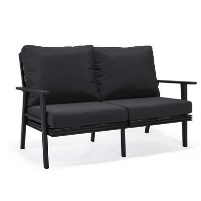 Leisuremod Walbrooke Modern Polyester Loveseat with Black Aluminum Frame and Removable Cushions