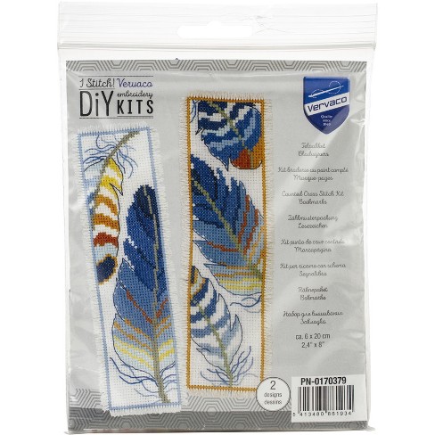 Vervaco Counted Cross Stitch Bookmark Kit 2.4x8 2/pkg-blue Feathers (14  Count) : Target
