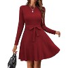 Zeagoo Women's Fall Winter Casual Dress Crewneck Long Sleeve A-Line Sweater Dress Bodycon Ribbed Knit Dress with Belt - 2 of 4