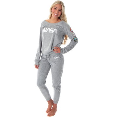 Nasa Worm Logo Women's Juniors' Space Shuttle Patches Jogger Pajama Set  (lg) Grey : Target