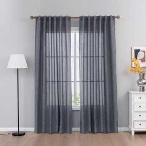 Faux Linen Texture Light Filtering Back Tab Curtains, Semi Sheer Farmhouse Window Curtains (2 Panels) - 1 of 4