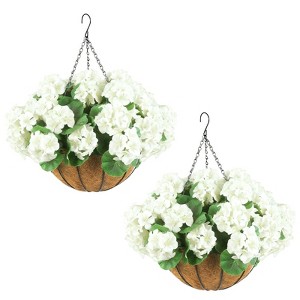 2 Set Artificial Outdoor Geraniums Flowers with Brown Basket, 12 Pcs Geraniums Flowers for Christmas, Front Porch, Garden, Patio, Home Decor, Pink - 1 of 4