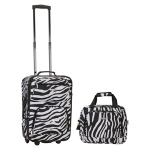 Rockland Rio 2pc Carry On Luggage Set - Zebra, Black/White